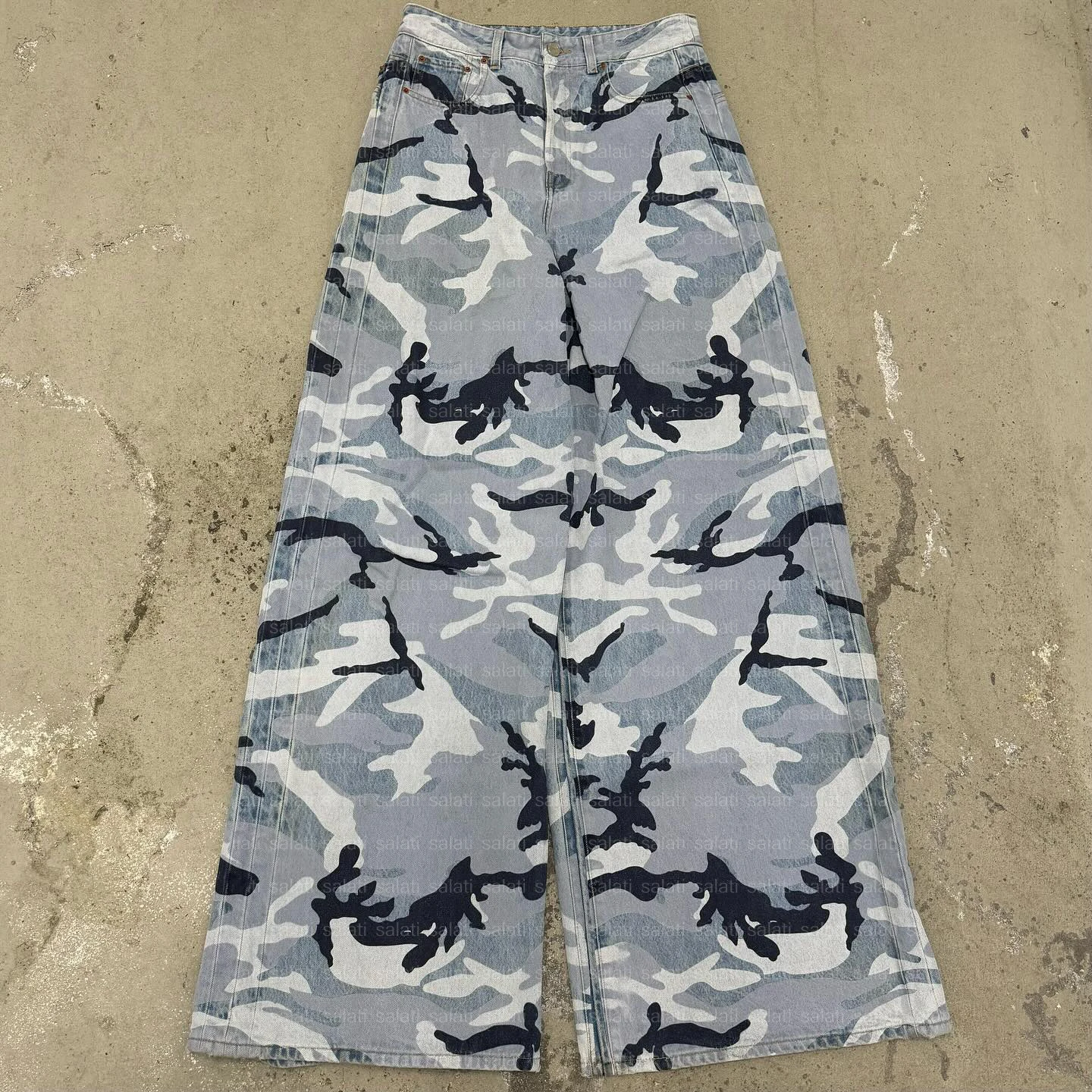 Custom Streetwear Designer Cotton Wide Leg Oversized Baggy Camo Camouflage Vintage Flared Jeans Trousers Denim Pants Men gallery 7