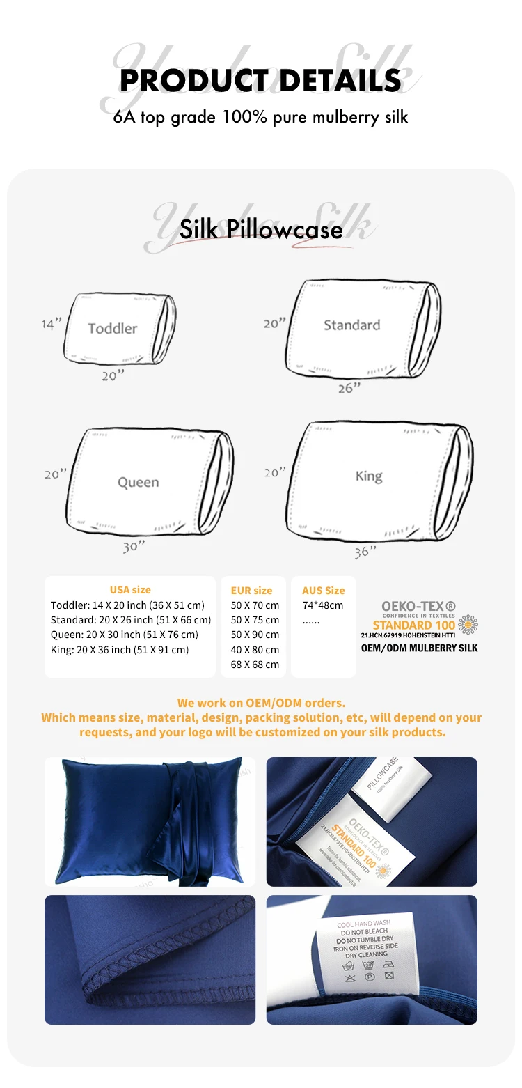 Custom Pure Mulberry Silk Pillow Case 6a 16/19/22 /25 Embroidered 100