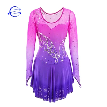 New Fashion Dance Wear Patchwork Ice Skating Dresses Gradient Color Belly Dance Costumes