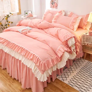 Wholesale Printing Luxury Fitted Bed Sheet Cover Skin-Friendly Soft Bed Skirt With Duvet Cover