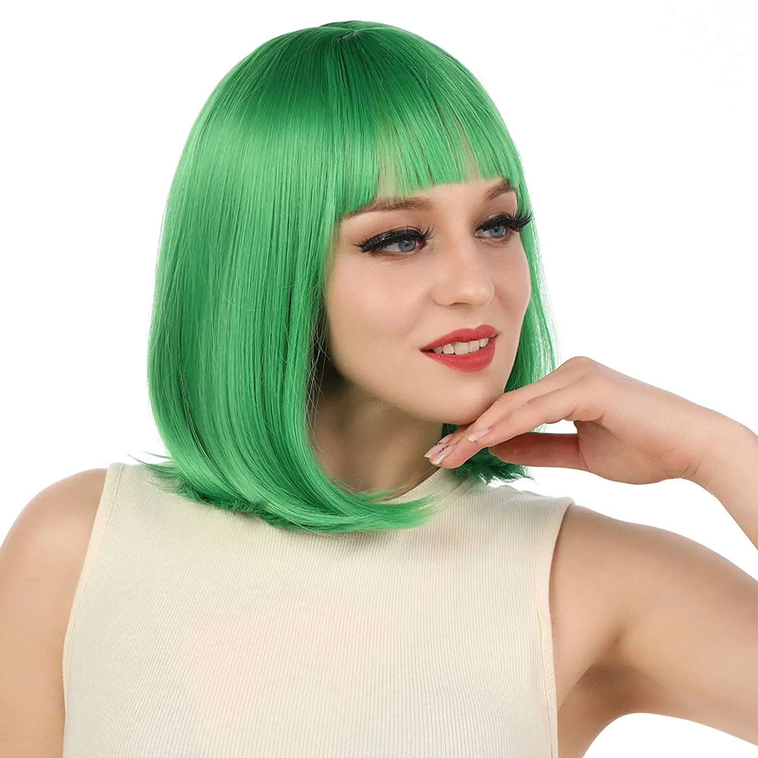 Оптовая продажа с фабрики 12 дюймов короткий парик для волос прямо с плоскими синтетические красочные косплэй ежедневно парик на каждый день и для вечеринок для женщин