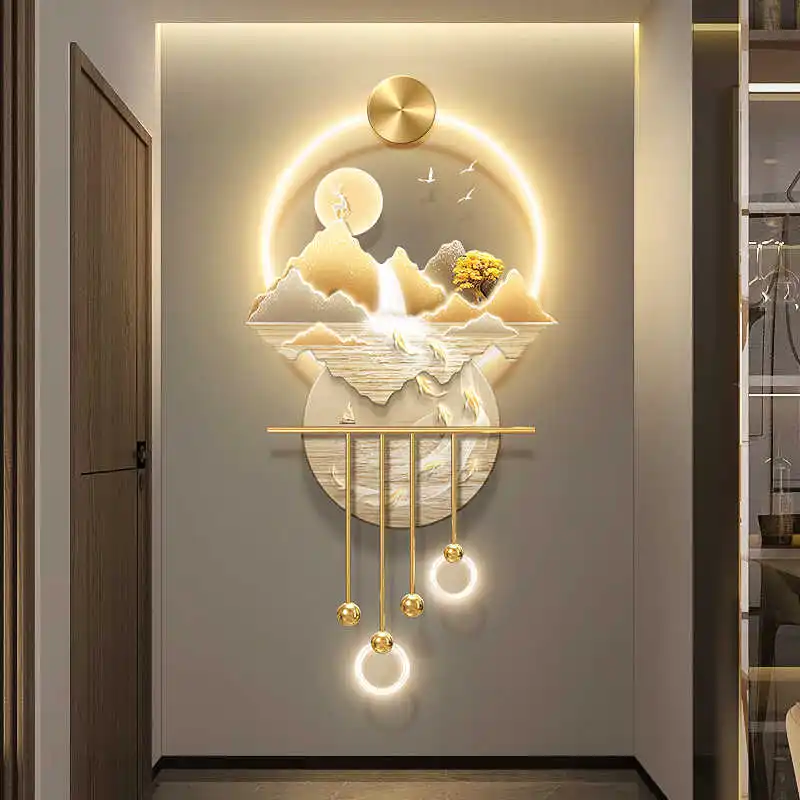 Luxury Water Generation Porch Decorative Painting Nine Fish Picture Luminous Wall Decoration Landscape LED Hanging Picture