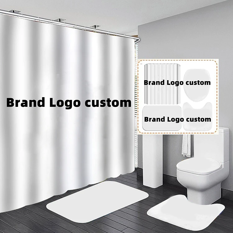 Custom 3D Digital Print Designers Logo Luxury Bathroom Rug Sets Famous Name Brand Shower Curtain and Mats