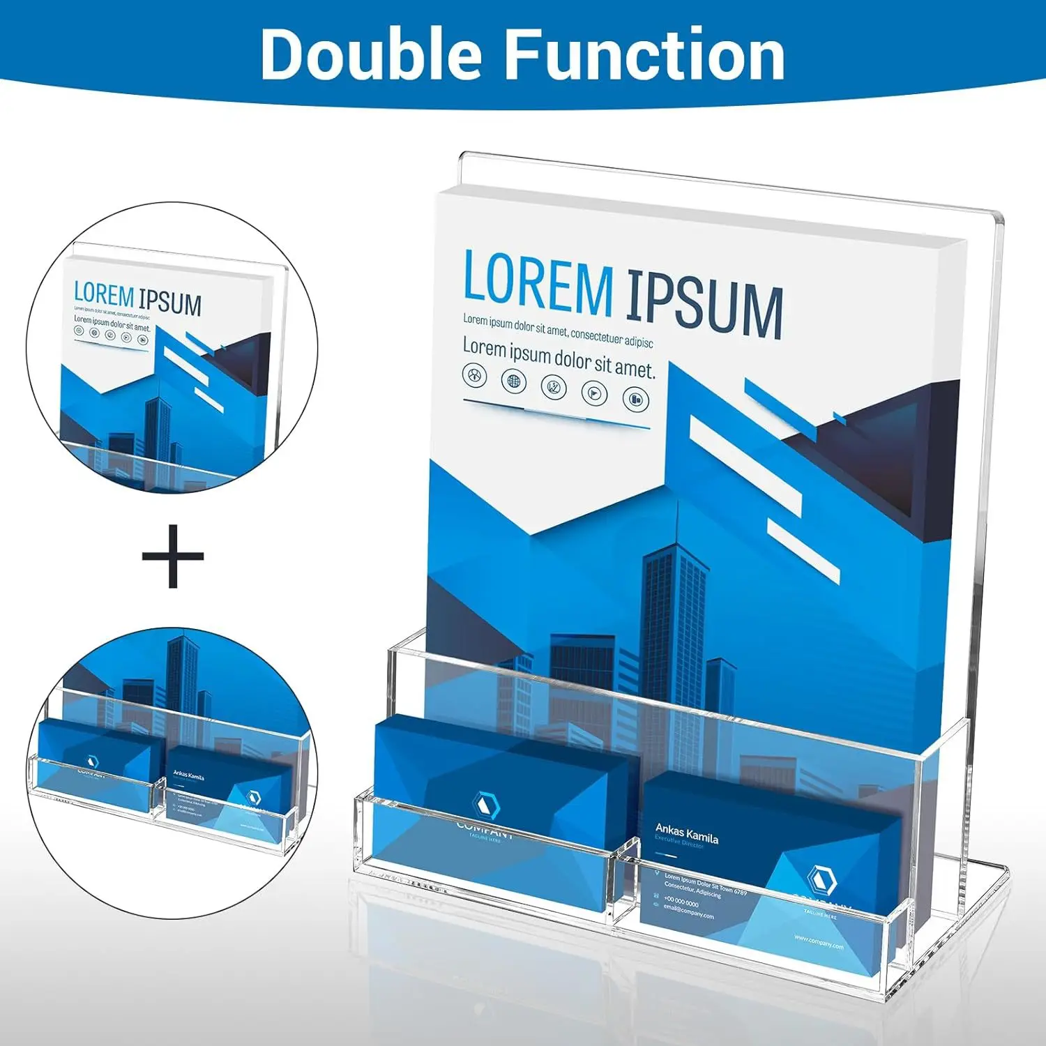 Factory Clear Desktop Countertop Flyer Display Stand Acrylic Brochure Holder Pamphlet Holders with Business Card Storage