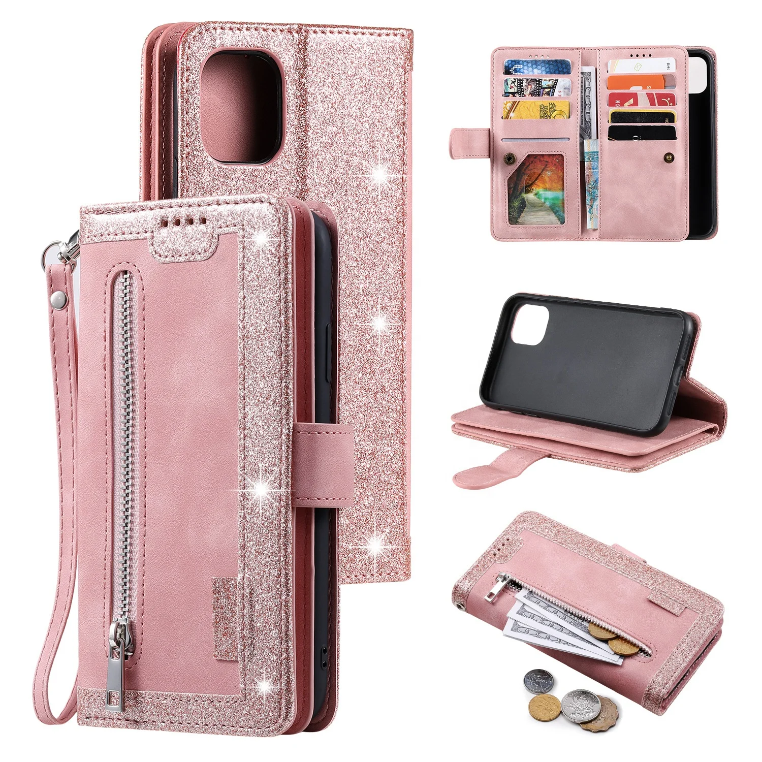 Wallet Cases For Iphone 16 15 14 13 12 11 Plus Pro Max Card Holder Slots Pu Leather Kickstand Tpu Shockproof Folio Case