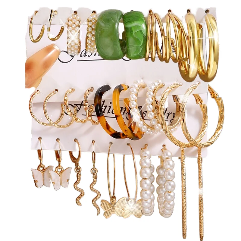 Rinhoo Pearl  Print Dangle Earrings Set  Gold Color Hoop Earrings for Women Butterfly Twist Earrings Jewelry