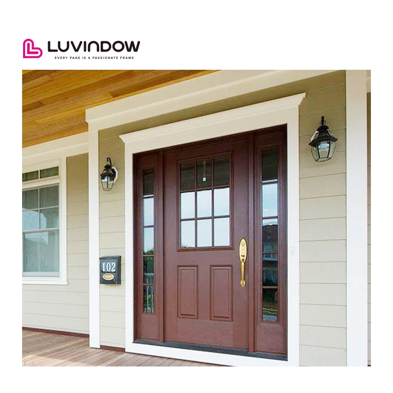 Luvindow Factory Directly Thermal Break Low-E Powder Coated Black Solid Wood Entry Front Doors