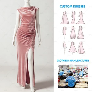 Design Your Own Private Label Dress Makers Customized Cowl Neck Slit Velvet Dresses for Casual Party Evening Wear
