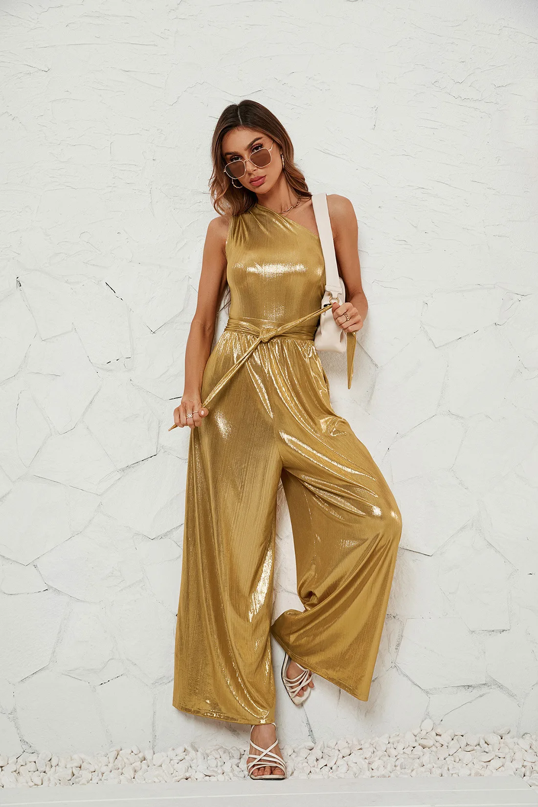 2024 Spring and Summer New Foreign Trade Women's Suspenders Sexy Suit Jumpsuit Open Back Waist Trousers Wide Leg Pants Dress