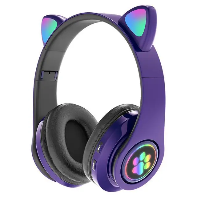TikTok 2022 Gaming Cat Paw Ear Headphones Christmas gift LED Lights Headset Cartoon Cute Wireless gaming Headphones Kids