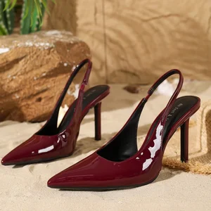1211-5 Women's Stiletto Pumps Elegant Mary Jane Heels with 9.5cm Thin Heel Height Summer PU Insole Pointed Toe Design for Dress