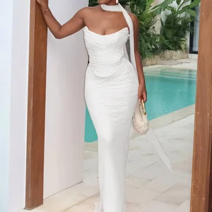 GX1796 High Quality Sexy Outfit 2026 Elegant Street Wear Women Mesh Sleeveless Tube Top With Scarf and Long Skirt 2 Piece Set