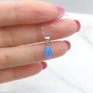 POLIVA Beautiful 925 Sterling Silver Jewelry Pendants Fashion Oval Shape Blue Gemstone Opal Pendant