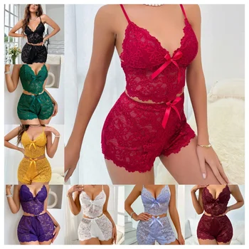 New Women's Casual Pajamas Set Shorts Sleeveless Homestays Front Slit Summer Pajamas Women
