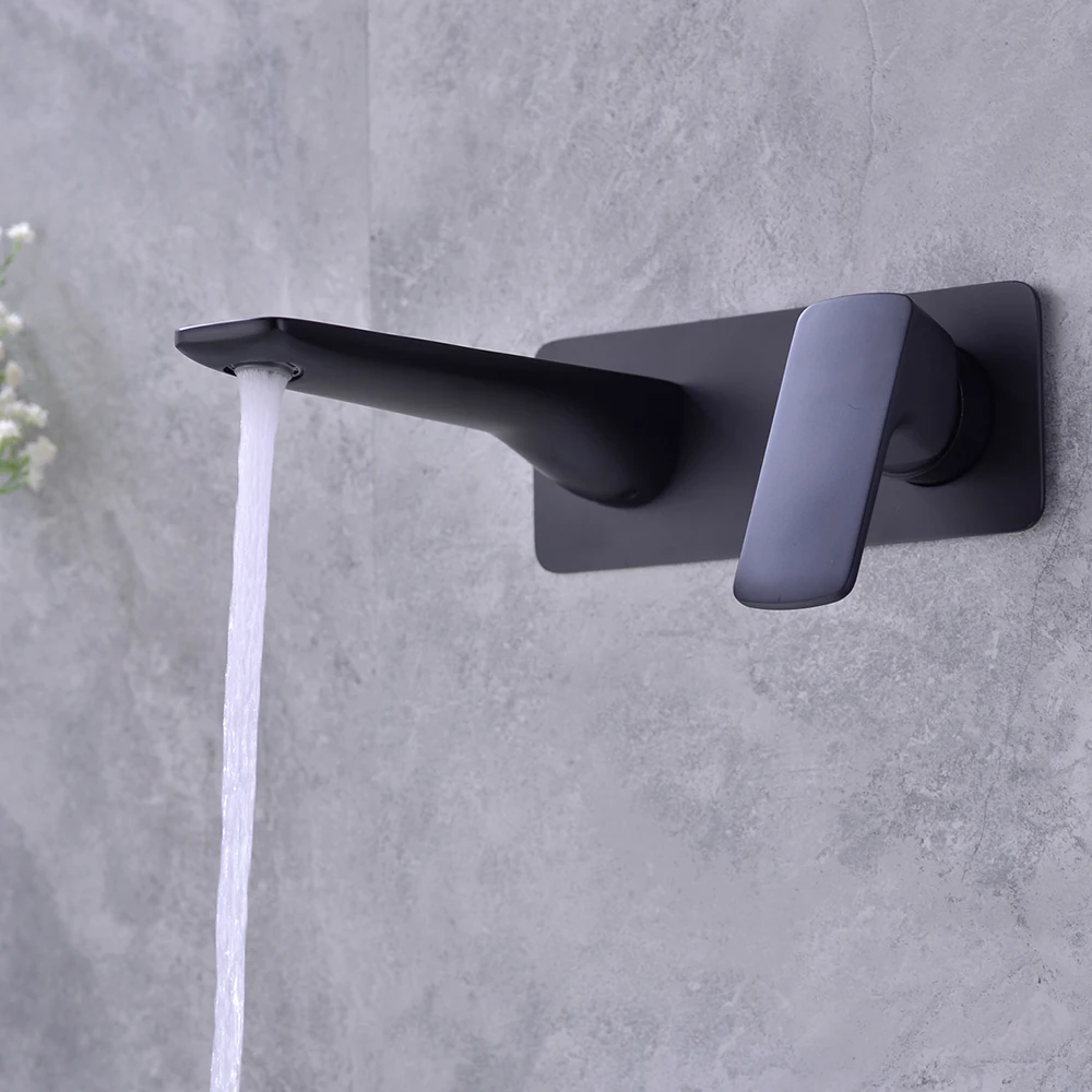 Высококачественный латунный настенный черный смеситель для раковины в ванной комнате с одной ручкой