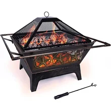 Wholesale star design 32 inch Metal garden Fire Pit Outdoor Wood Burning Fire Pit with Folding BBQ grill