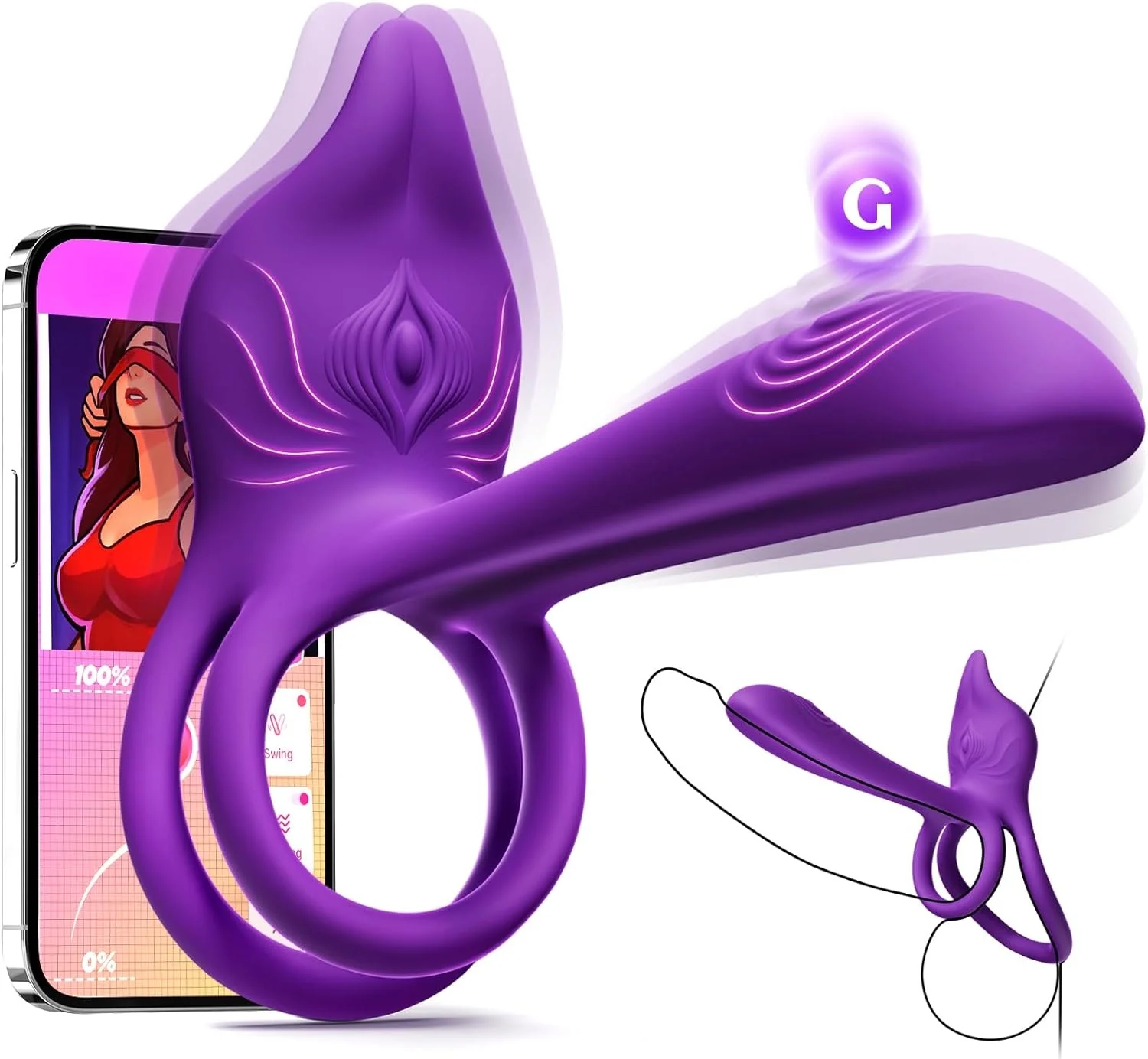 Dual Penis Ring Vibrator with Fox-Shaped Clitoral Stimulator & 4.6in G Spot Vibrator, 10 Vibration Modes Adult Toys Dual Penis Ring Vibrator with Fox-Shaped Clitoral Stimulator & 4.6in G Spot Vibrator, 10 Vibration Modes Adult Toys