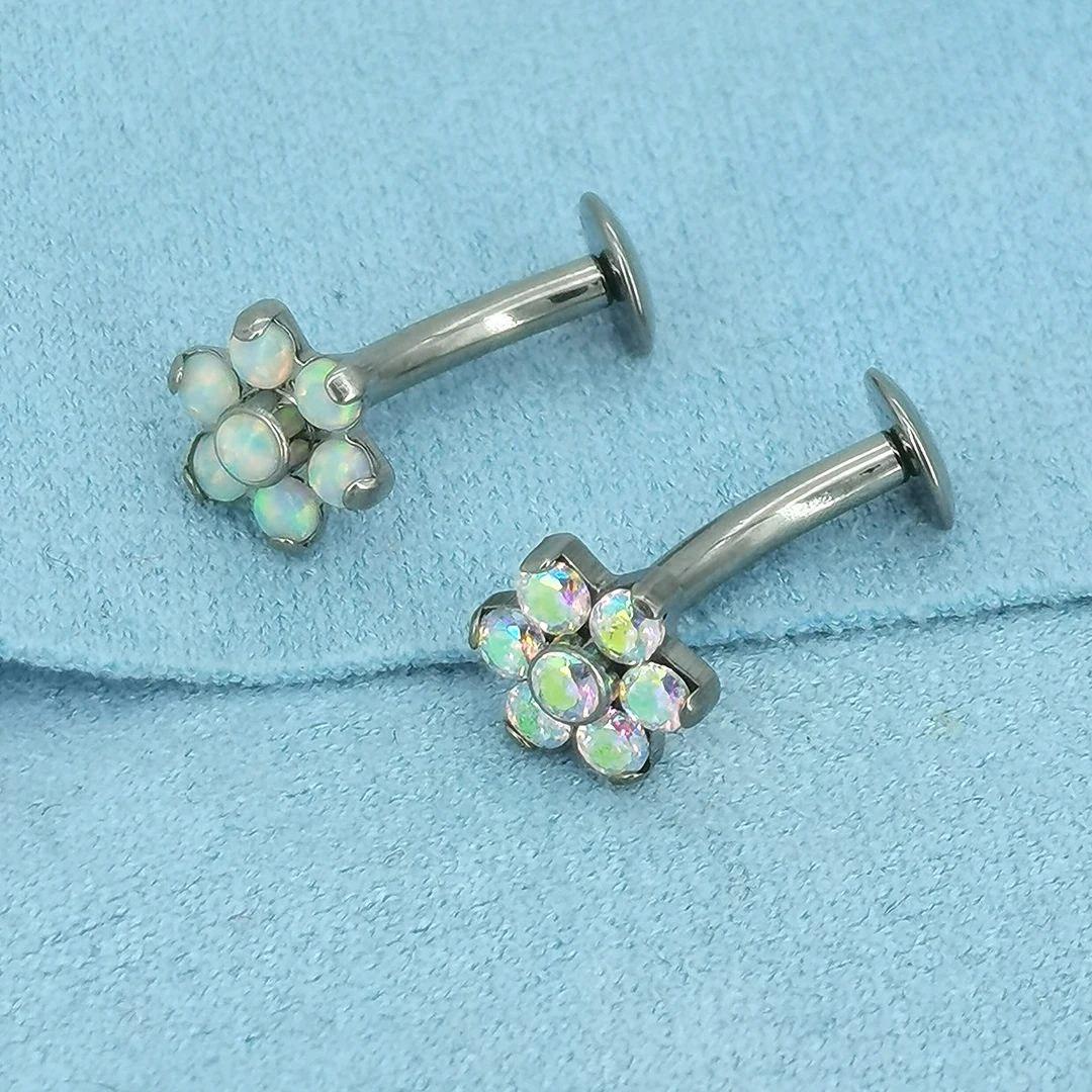 Christina G23 Internally Threaded Prong Set Belly Button Piercing Jewelry Ring Calendo Custom ASTM F136 Titanium Opal Flower