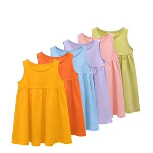 Customizable Hot Selling Summer Solid Girls Dresses Sleeveless 100% Cotton Cute Kids Dresses Casual Children Dresses