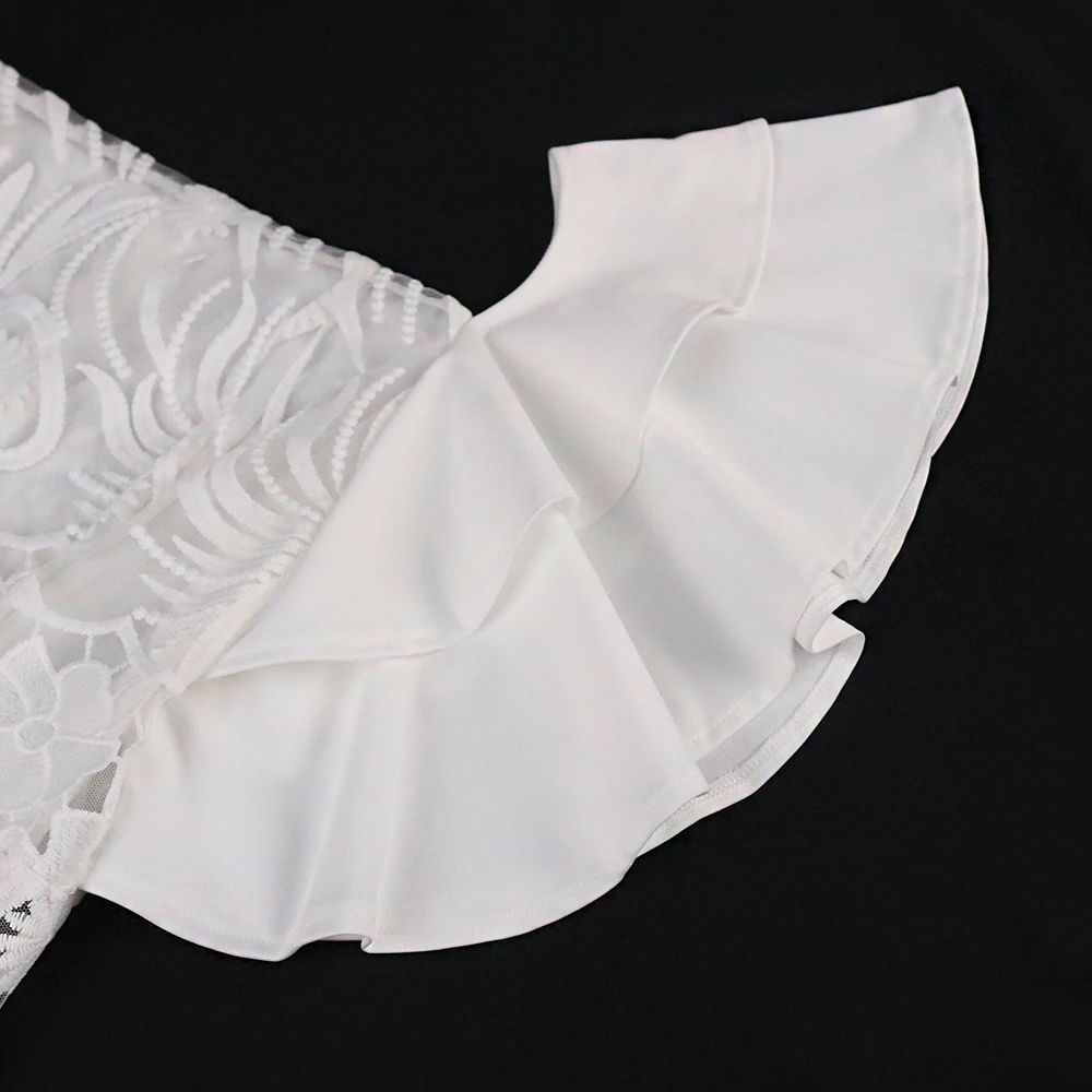 Latest Elegant White Lace Chic One Shoulder Ruffle Lady Evening Dress