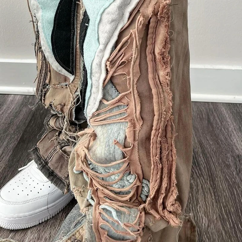 DiZNEW Jeans Maker Custom Designer High-waisted Baggy Oversized Acid-washed Vintage Wide-leg Torn Jeans Printed Jeans for Mens