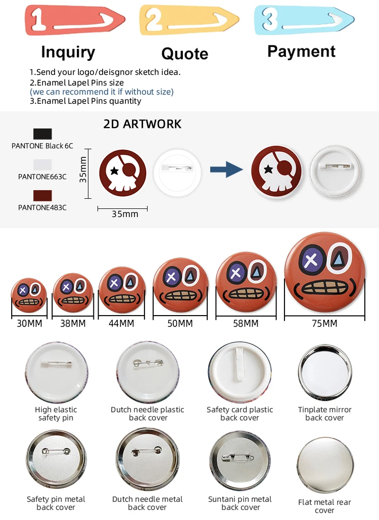 Custom button parts round tin tinplate badge chapita 25mm 32mm 37mm 38mm 44mm 56mm 58mm sublimation blank buttons badge pin