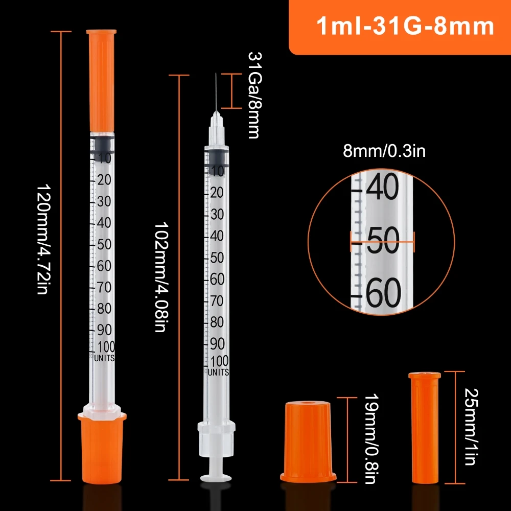 Free Sample 0.5ml 1ml Disposable Orange Cap Insulin Syringe with Needle