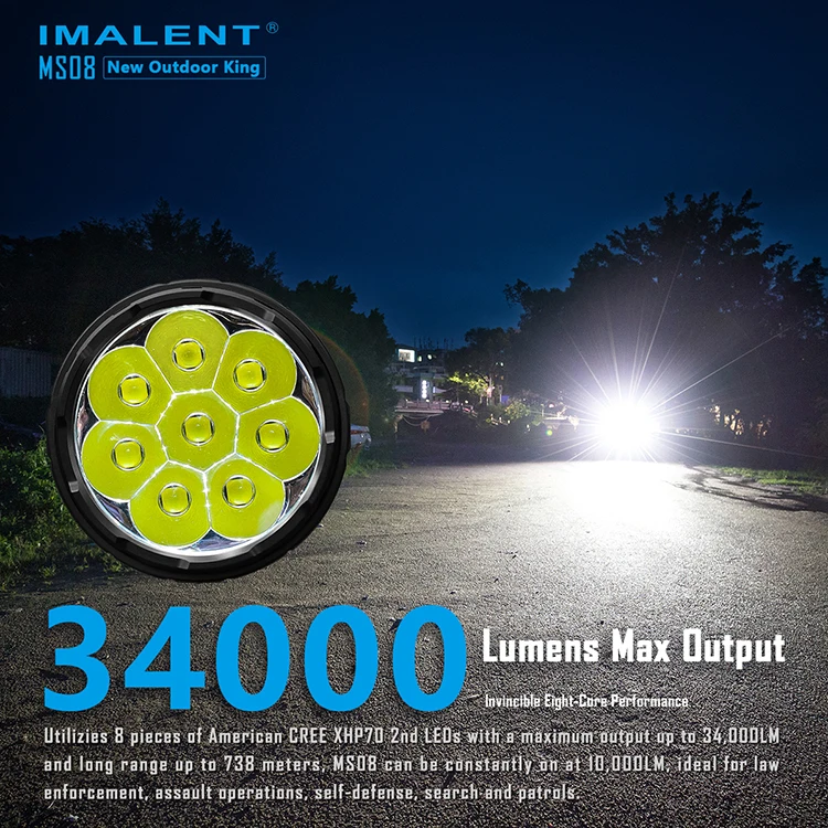 IMALENT MS08 34000 lumens longest Beam distance 738 meters 3 x 21700 Cell  Strongest Brightest EDC Flashlight| Alibaba.com