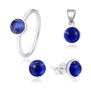 Popular Aaa Crystal Rhodium Plating Jewelry Sets Sapphire Birthstone Branded Simple Dome Shape 925 Silver Jewelry Set