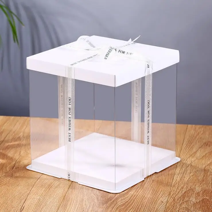 STOCK BOX Ready to Send Direct Factory  Transparent clear Display PVC Box Plastic Cake Box with Ribbon Custom Design Accepted