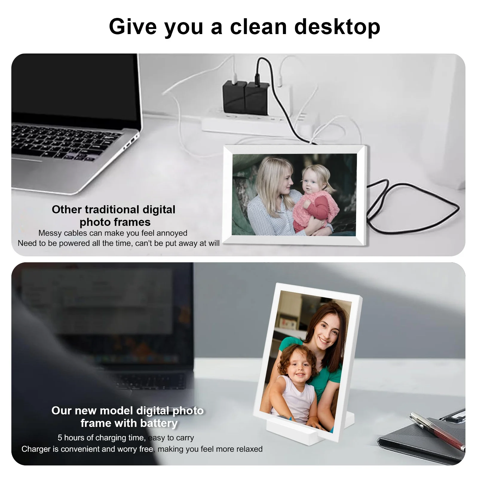 Delicate Picture Quality, Bright Colors, for You to Present a Vivid Visual Feast Frameo with Battery WiFi Digital Photo Frame