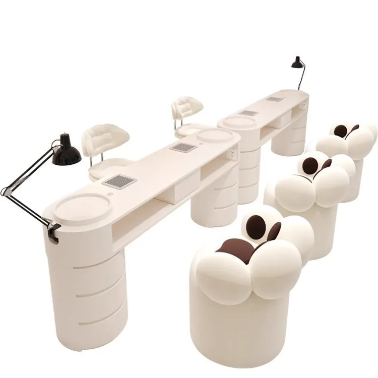 Luxury Modern Design Metal Nail Tech Desk Table Salon Manicure Furniture Double Manicure Nail Table for Beauty Salons