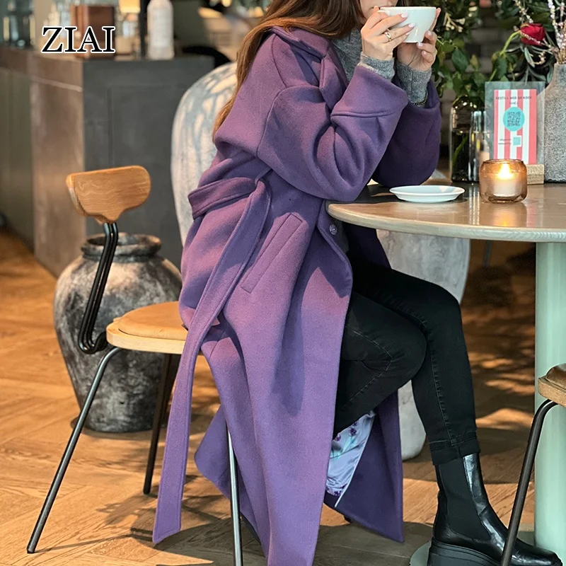 New Design Trend Winter Long Pea Coat Women Winter Warm Lapel Coat