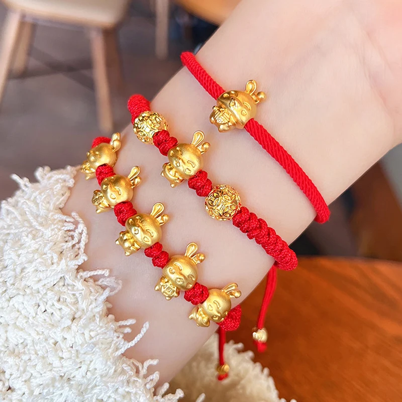 Mascot Five Fortunes Golden Rabbit Red String Bracelet - Bring