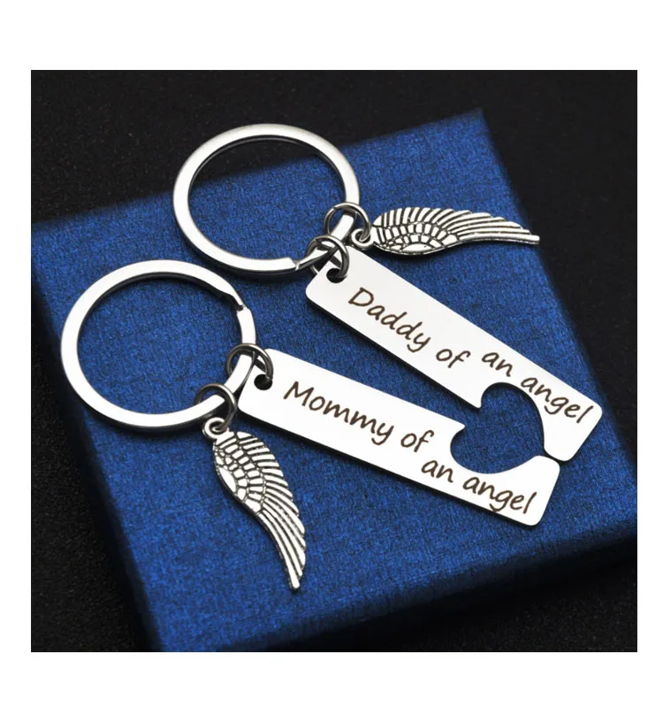 Portachiavi Commemorativo "Mamma Di Un Angelo" E "Papà Di Un Angelo" - Regalo Di Simpatia Per Perdita Di Un Bambino E Aborto Spontaneo - Ricordo In Acciaio Inox