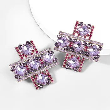 Retro Fashion Alloy Glass Diamond Rhinestone Cross Super Flash Party Earrings