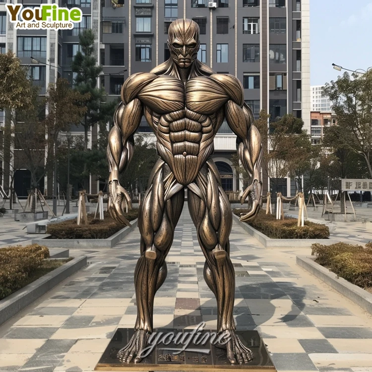 高品質の等身大ストリート彫刻スポーツフィギュアブロンズマッスルマン