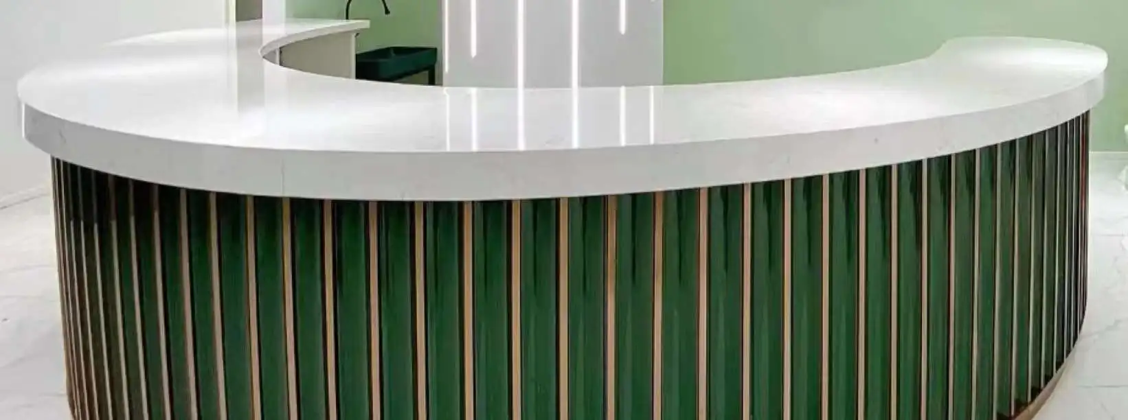 Foshan New Big External Corner Ceramic Wall Tile 80*600mm Forest Green Color for Coffee Shop Countertop