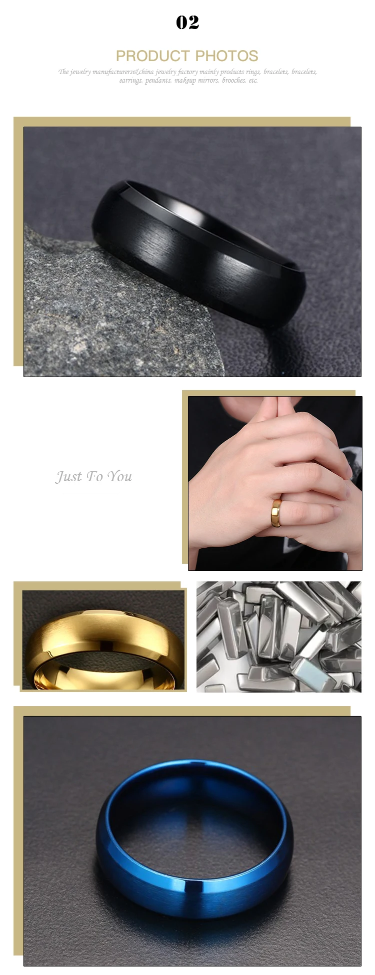 Wholesale Engravable blue/gold/black titanium steel couple ring R-014