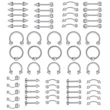 60PCS/ set multi-purpose piercing jewelry Stainless steel belly ring women fashion eyebrow ring round ball stud earrings jewelry