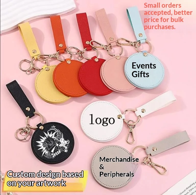 Customized Logo Round Rotating Portable Makeup Beauty Mirror Keychain Gift for Car & Commercial Use preview 5