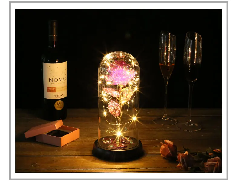 christmas flower glass dome cloche with led light mom gifts for Xmas glass dome with resin base manufacture