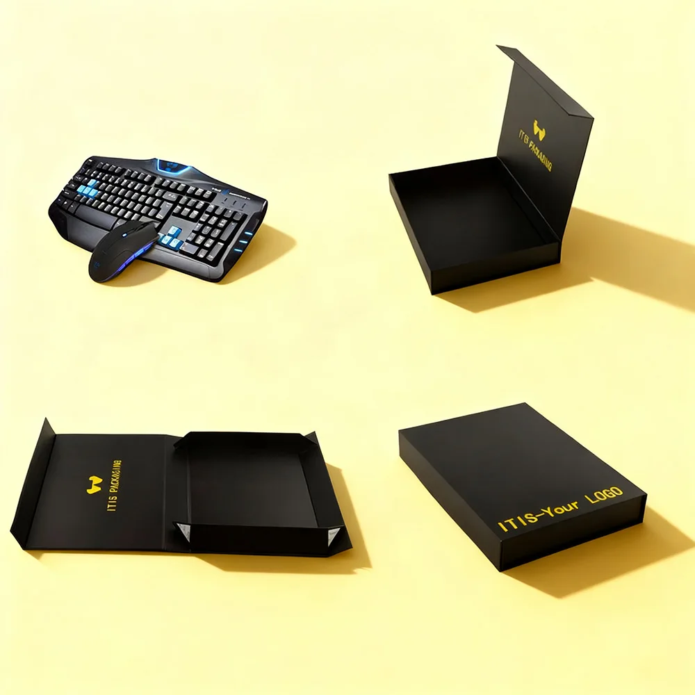 تغليف ملحقات الألعاب | علبة قابلة للطي مع مغناطيس مخصصة | مجموعة لوحة مفاتيح وفأرة صديقة للبيئة