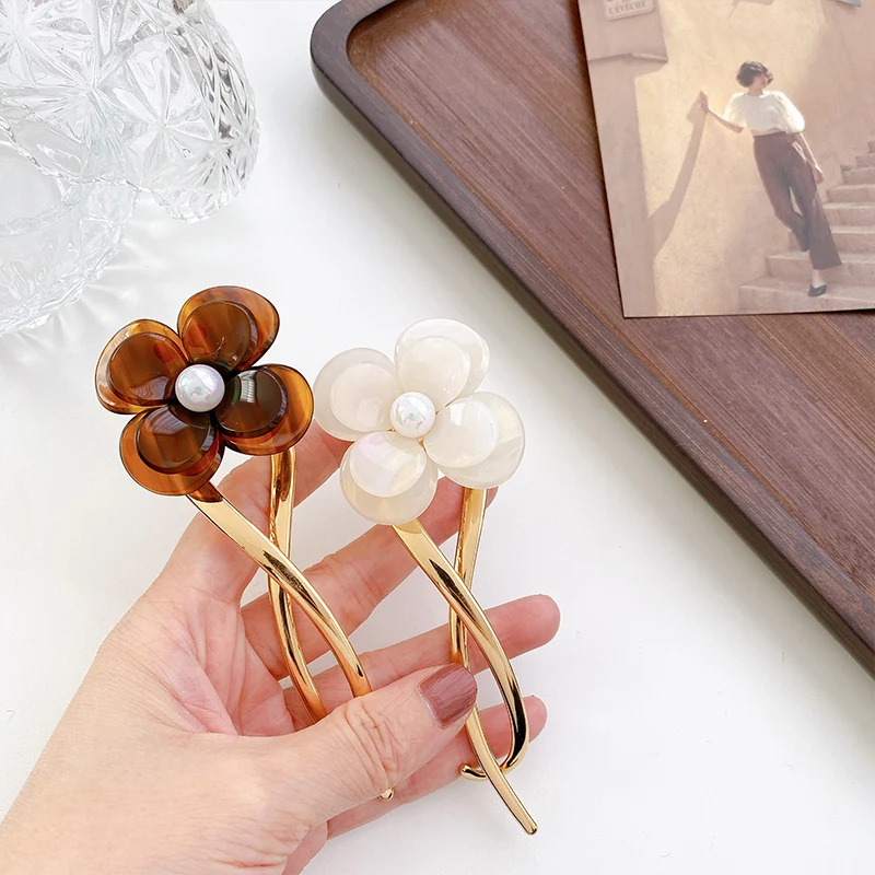 Модные корейские леопардовые вилки для волос Yucat аксессуары ацетатные жемчужные цветочные французские