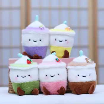 13cm Bubble Tea Boba Keychain Fluffy Fruit Peluches Stuffed Toy Key Chains Bag Pendant Milk Tea Coffee Cup Boba Plushie Keychain