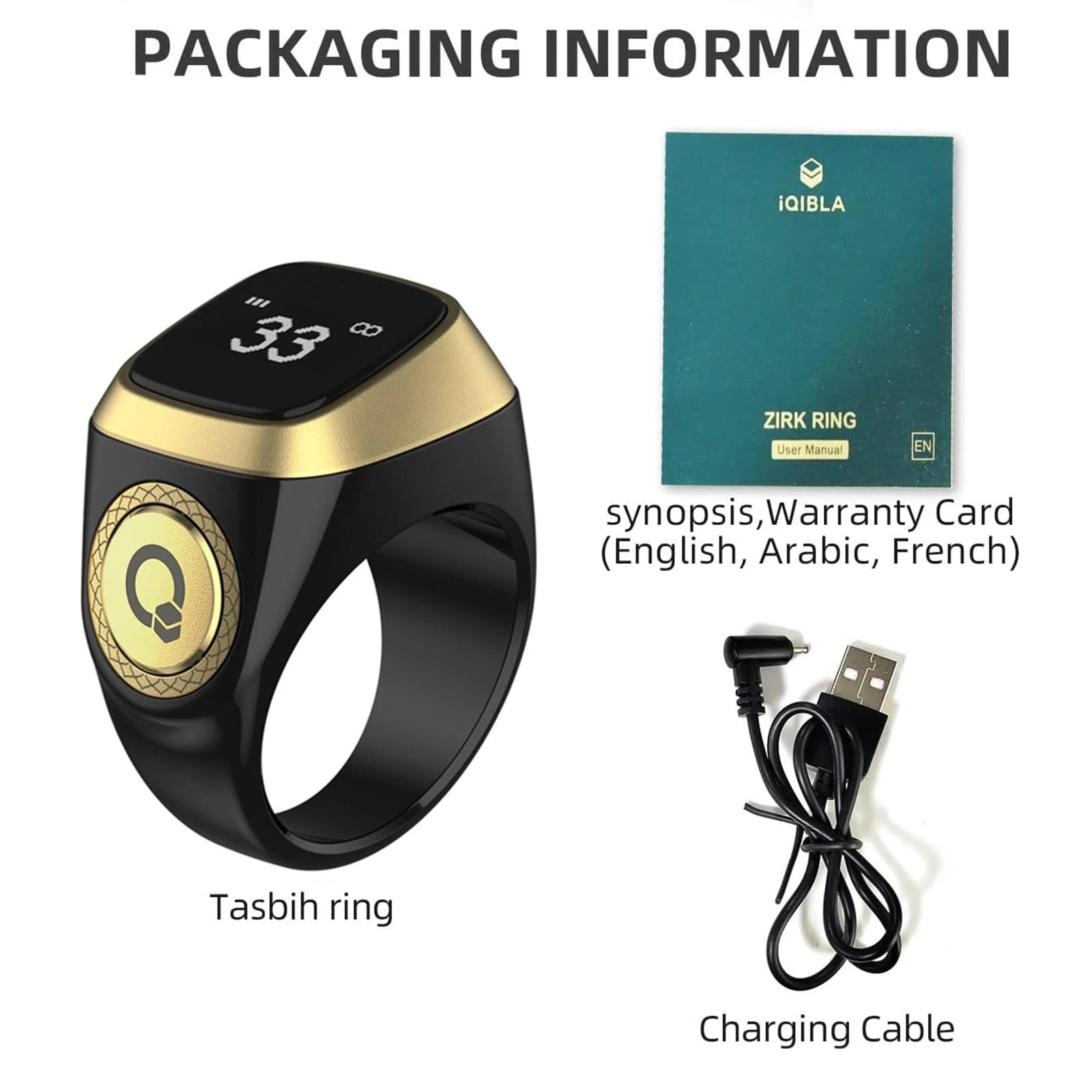 E01 Smart Ring Counter, Tasbih Zikr Ring, Muslim Islamic Prayer Smart Rings, Digital Electronic Smart Tally Counter for Prayer