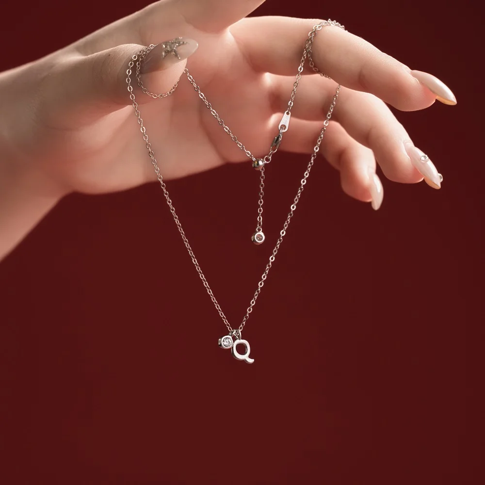 KAKODIY new rhodium plated exquisite zircon alphabet-Q-necklace, personalized initials necklace for women detail 1