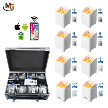 8 Wireless Battery Powered 6x18W RGBWA UV 6 in 1 LED Par Lights In Floor Uplight With Flight Case Packaging For Wedding Bar