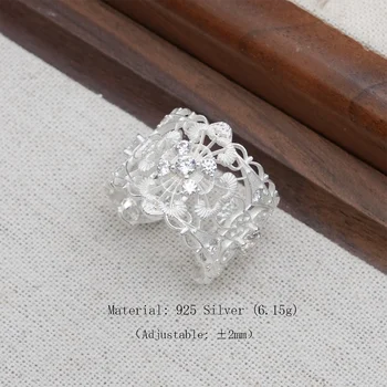 Lace Hollowed-out Zirconium 925 Sterling Silver Open Ring