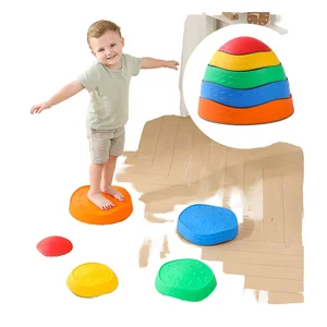 Educational Toys Kids Custom Stepping Stone Round Plastic Stepping Stones Rainbow Colorful 5 PCS Balance Stones for Children